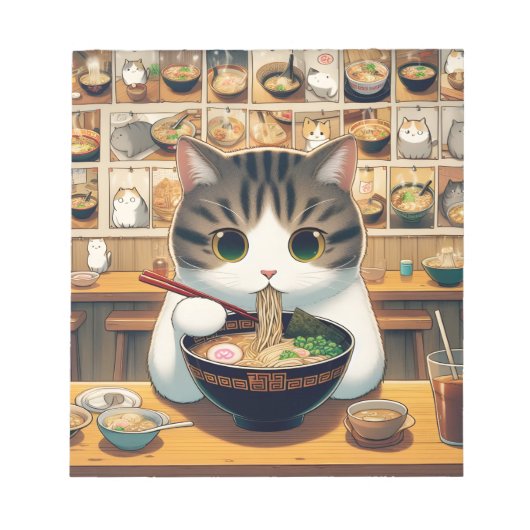 Munchkin Cat Eating Ramen Notitieblok (Voorkant)