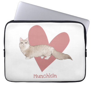 Munchkin Cat Waterverf Kat Roze hart Laptop Sleeve
