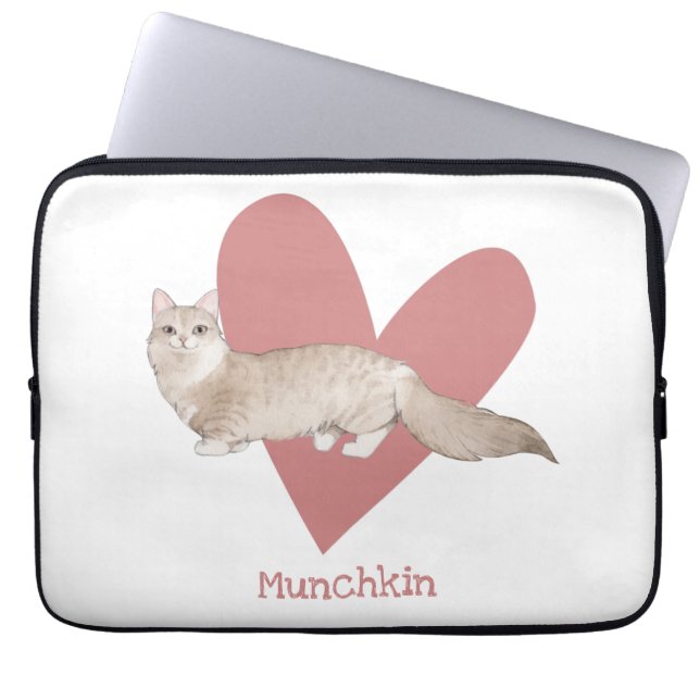 Munchkin Cat Waterverf Kat Roze hart Laptop Sleeve (Voorkant)