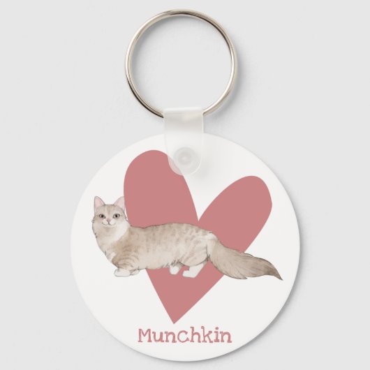 Munchkin Cat Waterverf Kat Roze hart Sleutelhanger (Voorkant)