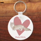 Munchkin Cat Waterverf Kat Roze hart Sleutelhanger (Voorkant)
