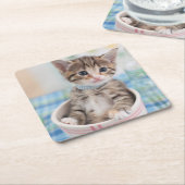 Münchkin Kitten met  lint Kartonnen Onderzetters (Schuin)
