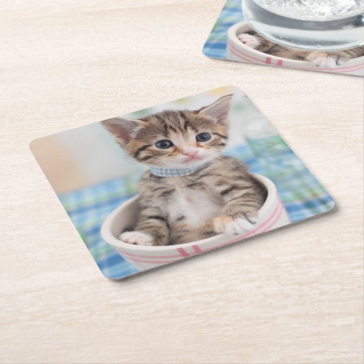 Münchkin Kitten met  lint Kartonnen Onderzetters (Schuin)