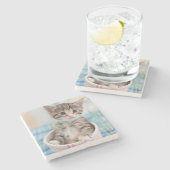 Münchkin Kitten met lint Stenen Onderzetter (Zijkant)