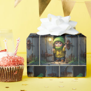 Munchkin met een gebreide hoed en trui cadeaupapier