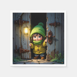 Munchkin met een gebreide hoed en trui servet