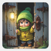 Munchkin Wearing a Knit Hat and Sweater Vierkante Sticker (Voorkant)