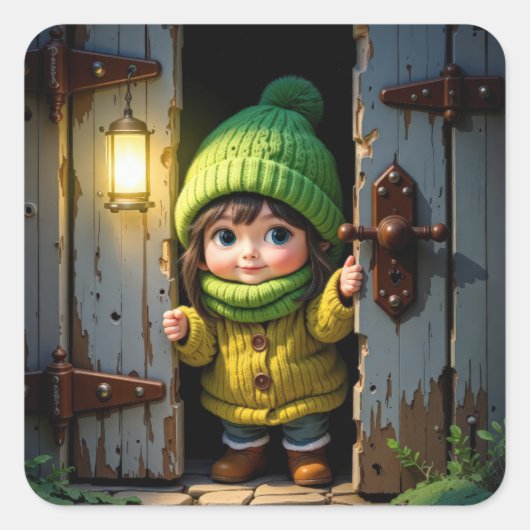 Munchkin Wearing a Knit Hat and Sweater Vierkante Sticker (Voorkant)