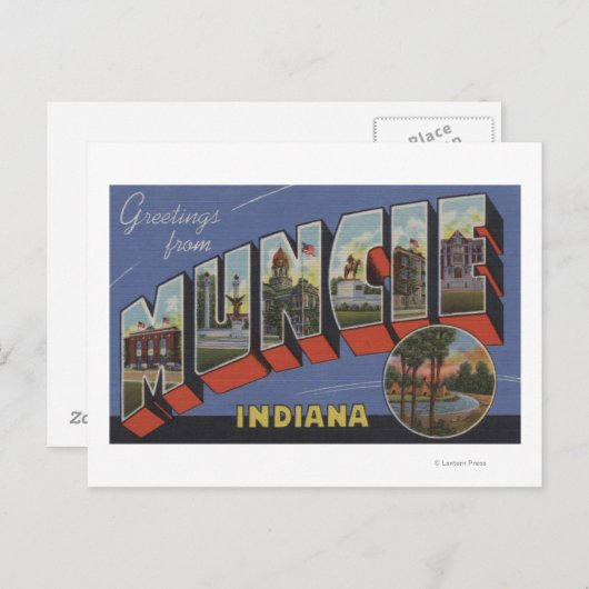 Muncie, Indiana - grote letterscènes Briefkaart (Voorkant / Achterkant)