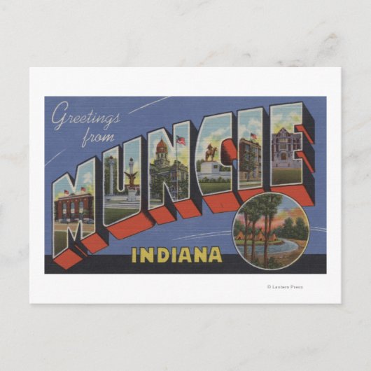 Muncie, Indiana - grote letterscènes Briefkaart (Voorkant)