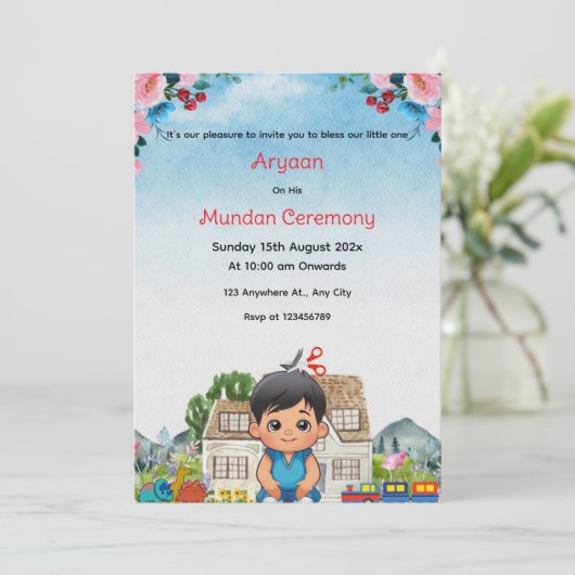 mundan ceremonie mobiele uitnodiging (Staand voorkant)