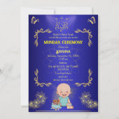 Mundan Ceremony Ganesha Logo Blue Gouden Vlinder Kaart (Voorkant)
