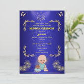 Mundan Ceremony Ganesha Logo Blue Gouden Vlinder Kaart (Staand voorkant)
