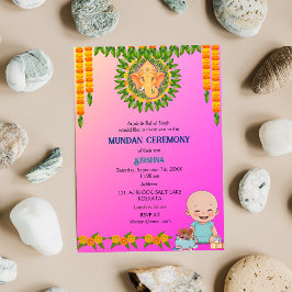 Mundan Ceremony Ganesha Logo Minimal Floral Kaart