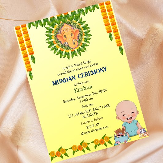 Mundan Ceremony Ganesha Logo Minimal Floral Kaart