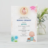 Mundan Ceremony Ganesha Logo Minimal Floral Kaart (Staand voorkant)