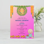 Mundan Ceremony Ganesha Logo Minimal Floral Kaart (Staand voorkant)