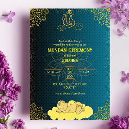 Mundan Ceremony Ganesha logo Royal Golden & Blauwg Kaart
