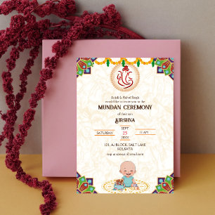 Mundan Ceremony Ganesha logo Royal Golden & Blauwg Kaart