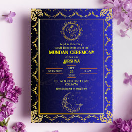 Mundan Ceremony Ganesha logo Royal Golden & Blue Kaart