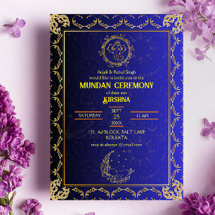 Mundan Ceremony Ganesha logo Royal Golden & Blue Kaart