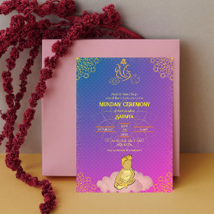 Mundan Ceremony Ganesha logo Royal Golden & Pink Kaart