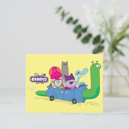 Mung, Chowder, Shnitzel en Truffels in nagelauto Briefkaart (Staand voorkant)