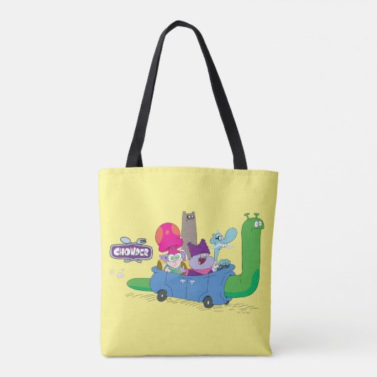 Mung, Chowder, Shnitzel en Truffels in nagelauto Tote Bag (Achterkant)