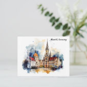 Munich Duitsland Panorama Uitzicht Aquarel Schilde Briefkaart (Staand voorkant)