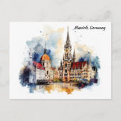 Munich Duitsland Panorama Uitzicht Aquarel Schilde Briefkaart (Voorkant)