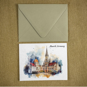 Munich Duitsland Panorama Uitzicht Aquarel Schilde Briefkaart