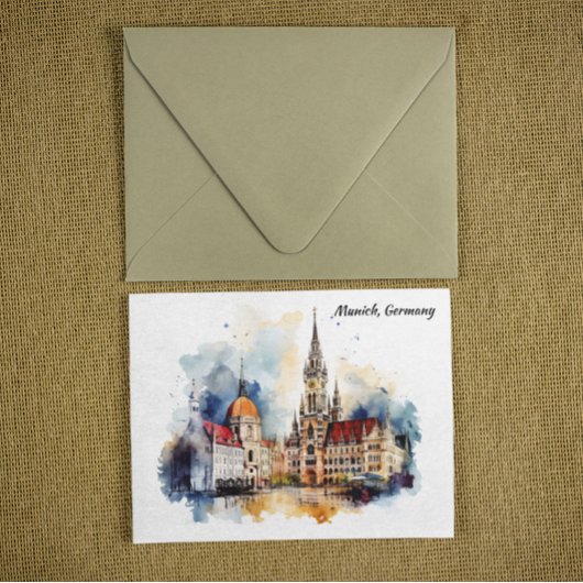 Munich Duitsland Panorama Uitzicht Aquarel Schilde Briefkaart