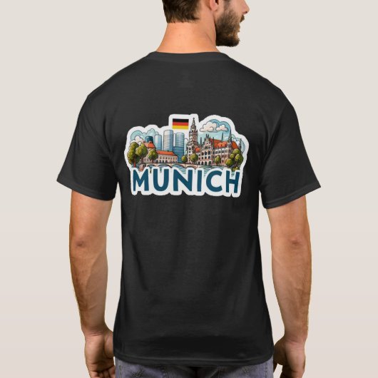 Munich Duitsland Skyline Kunst T-shirt (Achterkant)