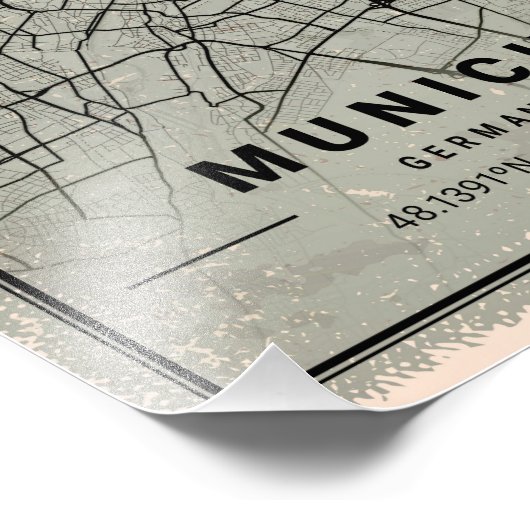 Munich Duitstalige map print poster canvas (Hoek)