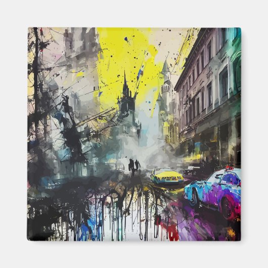 Munich German Urban Grunge Busy Street Scene Magneet (Voorkant)