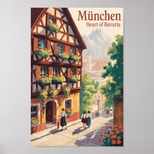 Munich Germany Bavaria Illustration Travel Art Poster (Voorkant)