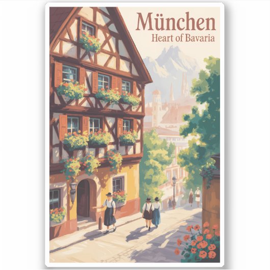 Munich Germany Bavaria Illustration Travel Art Sticker (Voorkant)