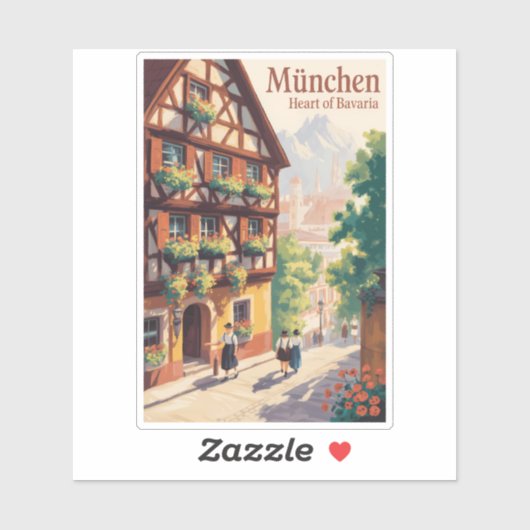 Munich Germany Bavaria Illustration Travel Art Sticker (Vel)
