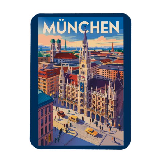 Munich Germany Illustration Travel Art Vintage Magneet (Verticaal)