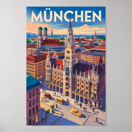 Munich Germany Illustration Travel Art Vintage Poster (Voorkant)