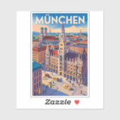 Munich Germany Illustration Travel Art Vintage Sticker (Vel)