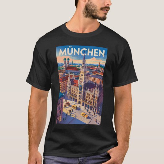 Munich Germany Illustration Travel Art Vintage T-shirt (Voorkant)