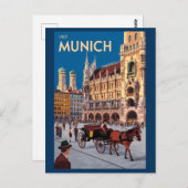 Munich Germany Marienplatz Travel Art Vintage Briefkaart (Voorkant / Achterkant)