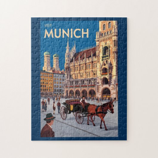 Munich Germany Marienplatz Travel Art Vintage Legpuzzel (Verticaal)