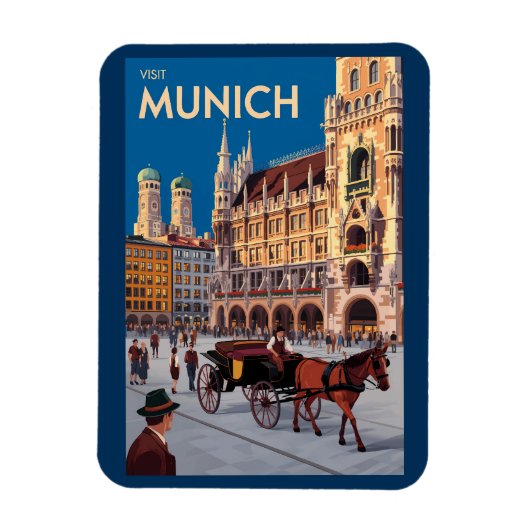 Munich Germany Marienplatz Travel Art Vintage Magneet (Verticaal)
