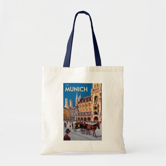 Munich Germany Marienplatz Travel Art Vintage Tote Bag (Voorkant)