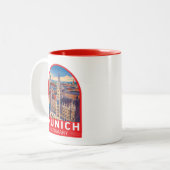Munich Germany Travel Art Emblem Tweekleurige Koffiemok (Voorkant links)