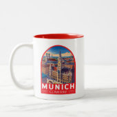 Munich Germany Travel Art Emblem Tweekleurige Koffiemok (Links)