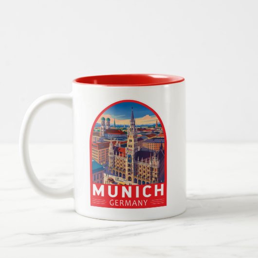 Munich Germany Travel Art Emblem Tweekleurige Koffiemok (Links)
