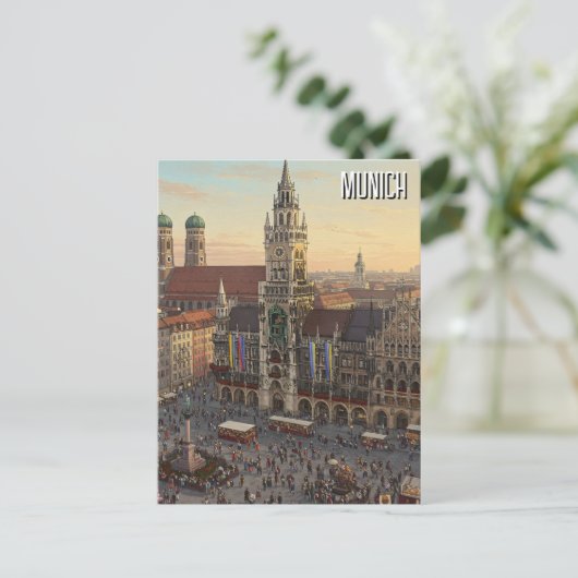 Munich Marienplatz Duitsland Reizen Briefkaart (Staand voorkant)